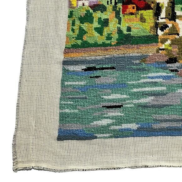 VTG Needlepoint Charles Bridge Prague Canal Village European Embroidery 18”x28” - Picture 5 of 16